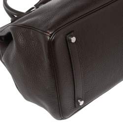 Hermes Chocolate Clemence Leather Palladium Plated Birkin 35 Bag