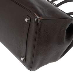 Hermes Chocolate Clemence Leather Palladium Plated Birkin 35 Bag