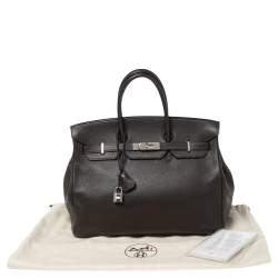 Hermes Chocolate Clemence Leather Palladium Plated Birkin 35 Bag