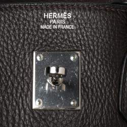 Hermes Chocolate Clemence Leather Palladium Plated Birkin 35 Bag