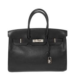 Hermes Black Togo Leather Palladium Plated Birkin 35 Bag