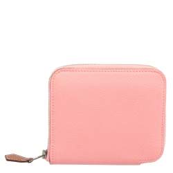 Pre Owned Hermes Rose Confetti Epsom Leather Silk'in Compact Wallet