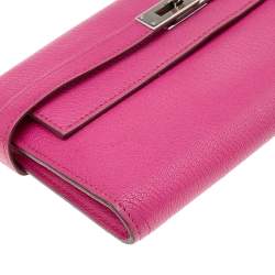 Hermés Rose Shocking Chevre Mysore Leather Kelly Wallet