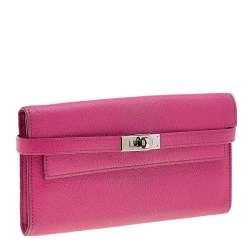 Hermés Rose Shocking Chevre Mysore Leather Kelly Wallet