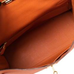 Hermes Orange Togo Leather Gold Plated Kelly Retourne 35 Bag