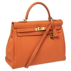 Hermes Orange Togo Leather Gold Plated Kelly Retourne 35 Bag
