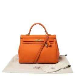 Hermes Orange Togo Leather Gold Plated Kelly Retourne 35 Bag