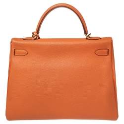 Hermes Orange Togo Leather Gold Plated Kelly Retourne 35 Bag