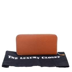 Pre Owned Hermes Gold Epsom Leather Silk'in Zip Around Wallet