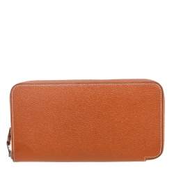 Pre Owned Hermes Gold Epsom Leather Silk'in Zip Around Wallet
