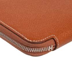 Pre Owned Hermes Gold Epsom Leather Silk'in Zip Around Wallet