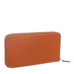 Pre Owned Hermes Gold Epsom Leather Silk'in Zip Around Wallet