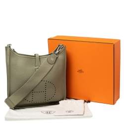 Pre Owned Hermes Sauge Taurillon Clemence Leather Evelyne III PM Bag