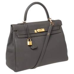Hermes Etain Togo Leather Gold Plated Kelly Retourne 35 Bag