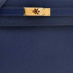 Pre Owned Hermes Blue Saphir Epsom Leather Gold Hardware Kelly Sellier 28 Bag