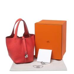 Pre Owned Hermes Rose Jaipur Clemence Leather Picotin Lock 18 Bag