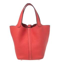 Pre Owned Hermes Rose Jaipur Clemence Leather Picotin Lock 18 Bag