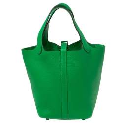 Pre Owned Hermes So Green Bambou Clemence Leather Picotin Lock 18 Bag