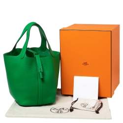 Pre Owned Hermes So Green Bambou Clemence Leather Picotin Lock 18 Bag