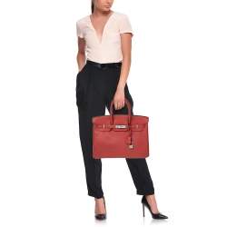 Hermes Rouge Piment Togo Leather Palladium Plated Birkin 35 Bag