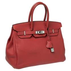 Hermes Rouge Piment Togo Leather Palladium Plated Birkin 35 Bag