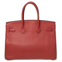 Hermes Rouge Piment Togo Leather Palladium Plated Birkin 35 Bag