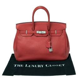 Hermes Rouge Piment Togo Leather Palladium Plated Birkin 35 Bag