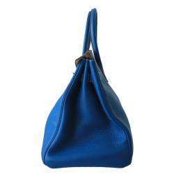 Hermes Blue Leather Palladium Hardware Birkin 35 Bag 