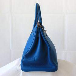 Hermes Blue Leather Palladium Hardware Birkin 35 Bag 