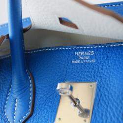 Hermes Blue Leather Palladium Hardware Birkin 35 Bag 