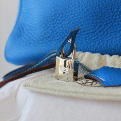 Hermes Blue Leather Palladium Hardware Birkin 35 Bag 