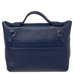 Pre Owned Hermes Bleu Encre Evercolor and Swift Leather Palladium Hardware 24/24 21 Bag