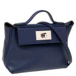 Pre Owned Hermes Bleu Encre Evercolor and Swift Leather Palladium Hardware 24/24 21 Bag