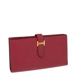 Pre Owned Hermés Rose Imperial Epsom Leather Bearn Gusset Wallet