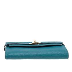 Hermes Vert Bosphore Chevre Mysore Leather Kelly Classic Wallet