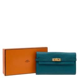 Hermes Vert Bosphore Chevre Mysore Leather Kelly Classic Wallet