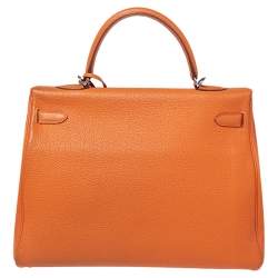 Pre Owned Hermes Orange Togo Leather Palladium Hardware Kelly Retourne 35 Bag