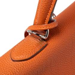 Pre Owned Hermes Orange Togo Leather Palladium Hardware Kelly Retourne 35 Bag