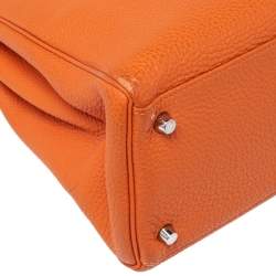 Pre Owned Hermes Orange Togo Leather Palladium Hardware Kelly Retourne 35 Bag