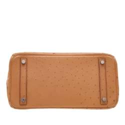 Pre Owned Hermes Tabac Camel Ostrich Palladium Plated Birkin 30 Bag