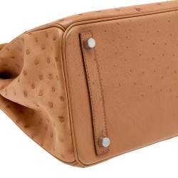 Pre Owned Hermes Tabac Camel Ostrich Palladium Plated Birkin 30 Bag