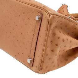 Pre Owned Hermes Tabac Camel Ostrich Palladium Plated Birkin 30 Bag