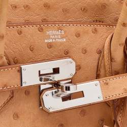 Pre Owned Hermes Tabac Camel Ostrich Palladium Plated Birkin 30 Bag