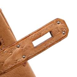 Pre Owned Hermes Tabac Camel Ostrich Palladium Plated Birkin 30 Bag