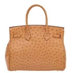 Pre Owned Hermes Tabac Camel Ostrich Palladium Plated Birkin 30 Bag