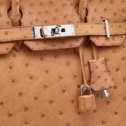 Pre Owned Hermes Tabac Camel Ostrich Palladium Plated Birkin 30 Bag