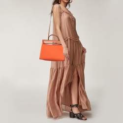 مملوكة مسبقًا Hermes Orange/Natural Canvas and Leather Herbag Zip PM Bag