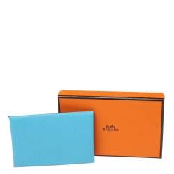 Pre Owned Hermes Celeste/Kraft Chevre Mysore Leather Calvi Verso Card Holder