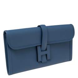 Pre Owned Hermés Bleu Agate Swift Leather Elan Jige 29 Clutch