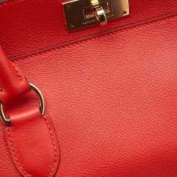 Pre Owned Hermes Rouge Tomate Evercolor Leather Gold Plated Toolbox 20 Bag